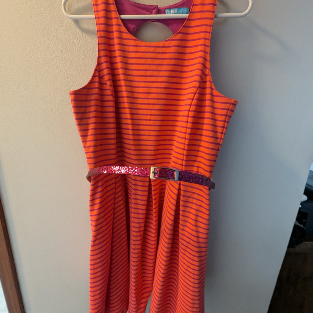 Orange and Purple Striped Dress with Belt
